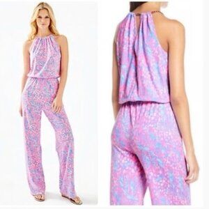 Lilly Pulitzer Bowen jumpsuit in the Pink Sorbet High Altitude print.